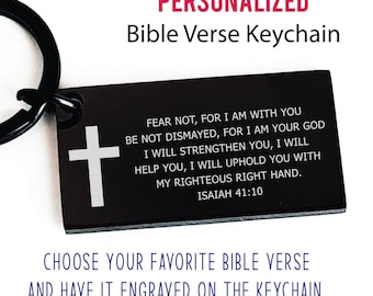 Personalized Bible Verse Keychain, Custom Scripture Engraved Stainless Steel Cross Gift, Christian Religious Keepsake Unique Gifts