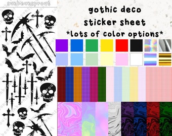 Gothic Sticker Sheet | Bullet Journal, Polco Deco, Cute Kawaii Aesthetic Sticker, Bujo Korean Diary | Holographic Goth Halloween Spooky