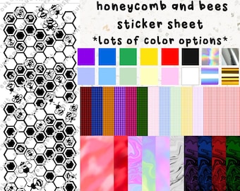 Honeycomb Bees Sticker Sheet | Bullet Journal, Polco Deco, Cute Toploader Sticker, Bujo Korean Diary, Bee Flower Sticker | Holographic