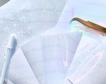 Holographic Overlay Laminate Sheet | Clear Deco Toploader Polco Kpop Korean Rainbow, Twinkle, Floral, Heart Laminate Sticker