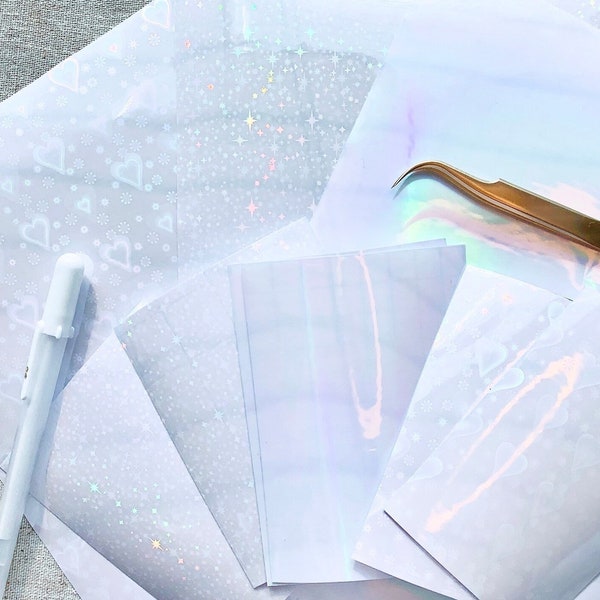 Holo Laminate Sheet | Toploader, Polco, Clear Deco Sticker | Holographic Rainbow Heart, Flower, Twinkle | Kpop Toploader, Korean stickers