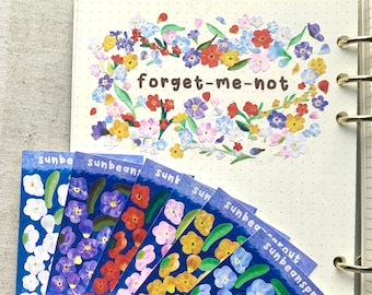 Vergeet me niet Floral Seal stickervel | Kpop en Deco Sticker voor Toploader met Koreaanse Seal Sticker voor Cute Bujo met Florals en Flower