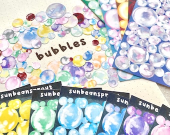 Bubbles Deco Sticker Sheet | Rainbow Circles Holographic Polco Toploader Korean Sticker Cute Bujo Journal