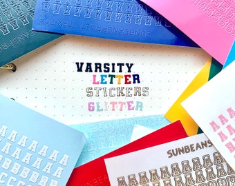 Varsity Letters Alphabet Letter Sticker Sheet | Korean Stickers, Deco, Polco, Journaling, Planner Stickers, Toploader