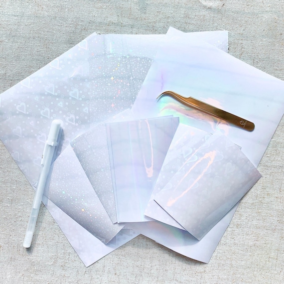 Holographic Overlay Laminate Sheet | Clear Deco Toploader Polco Kpop Korean Rainbow, Twinkle, Floral, Heart Laminate Sticker