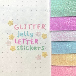 Alfabeto fofo de gelatina de 6 mm: Glitter Jelly | Bullet Journal, Polco Deco, adesivo fofo Toploader, adesivos coreanos, diário, adesivo de carta