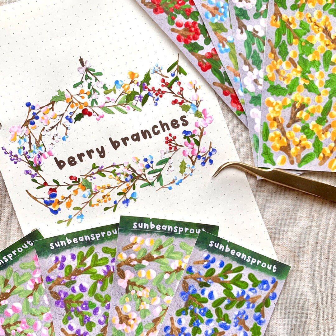 Sticker Try Branch Support Berry Branches Sticker Sheet | Kawaii Journaling Sticker Sheet for Deco ...