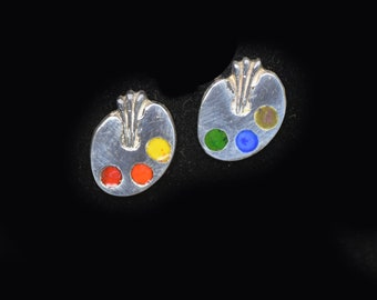 Artist's Palette Silver and Enamel Earrings