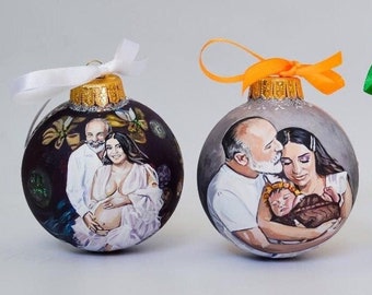 Pregnancy Personalized Ornament - Expecting Portrait Bauble - Pregnancy Announcement - Custom Hand painted We're Expecting Christmas Gift
