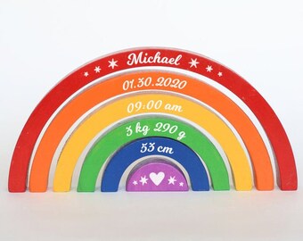 Personalized Wood Rainbow Stacker, Montessori Stacking Toy, Baby Gift