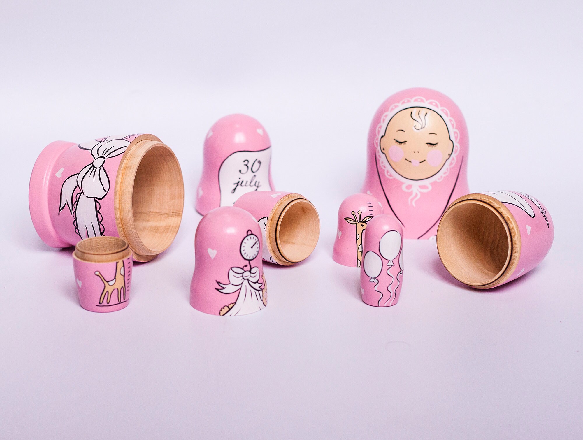 Set 5 Poupées Gigognes Russes Peintes à La Main – Bois Résistant, Ornement De Table Dessin Animé Pour Salon, Chambre, Cadeau Enfant