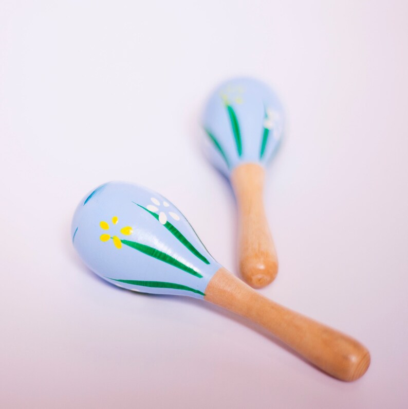 Blue wooden maraca for baby toddler Wooden Maracas Natural Etsy