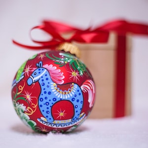 Baby 1st Christmas Personalized ornament, First Christmas gift, Rocking horse hand painted bauble, Custom gift for kid Christmas Bauble