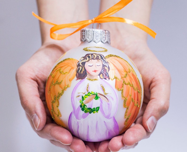 First Christmas Hand Painted Glass Ornament, Angel Bauble Personalise ...