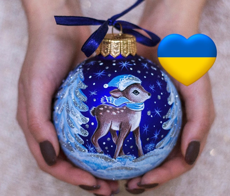 Baby 1st Christmas Hand Painted Glass Ornament, Reindeer Bauble Personalise First Christmas Baby Boy Ornament  Xmas Gift,  Free Gift Box 