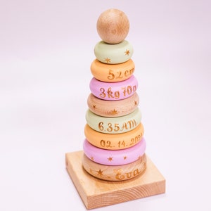 ピラミッド木製スタッカー - 木製スタッキングタワー - パーソナライズされたモンテッソーリおもちゃ - 木製おもちゃ - 1歳の誕生日カスタムギフト - モンテッソーリピラミッド
