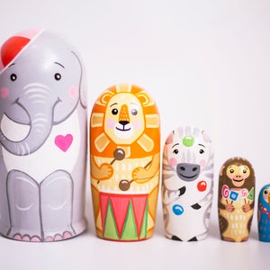 Zoo Nesting Dolls, Animals nesting doll, Nesting dolls for kids, Wooden Zoo Hand Painted, Birthday gifts for Kids, Matryoshka, Wooden Toys