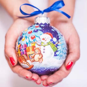 Baby First Christmas Hand Painted Glass Ornament, Snowmen Bauble Personalise Christmas Baby Boy Girl Ornament Xmas Gift, Christmas Gift Idea