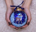 Baby 1st Christmas Hand Painted Glass Ornament, Reindeer Bauble Personalise First Christmas Baby Boy Ornament Xmas Gift, Free Gift Box product logo