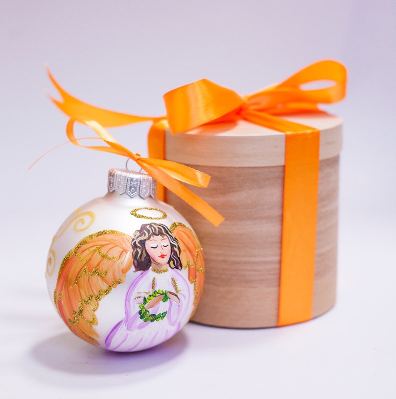 First Christmas Hand Painted Glass Ornament, Angel Bauble Personalise ...