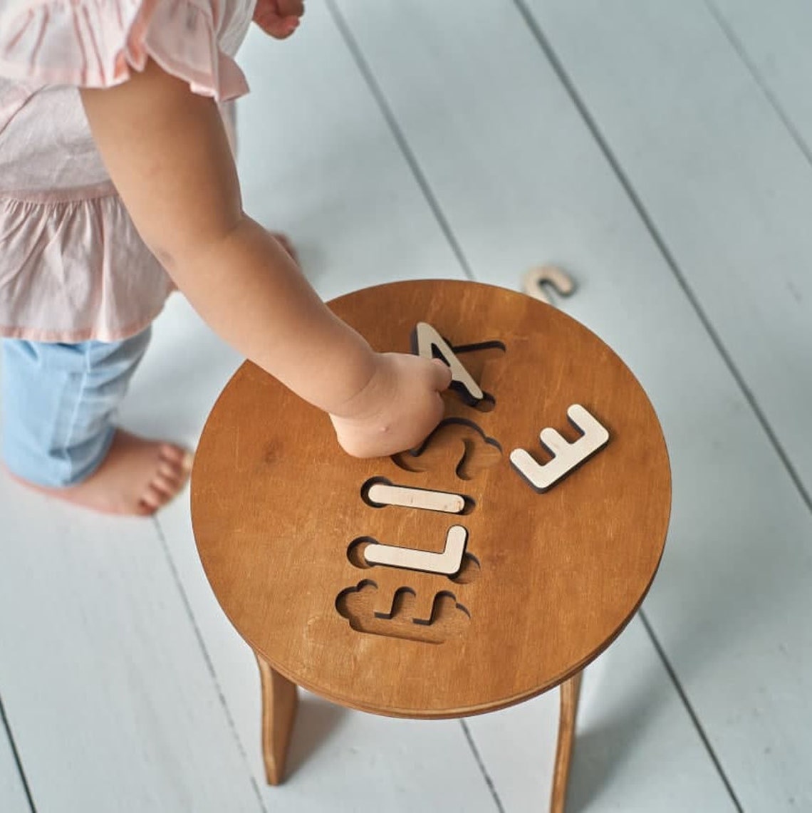 Personalized puzzle name stool Wooden nursery decor for baby Etsy