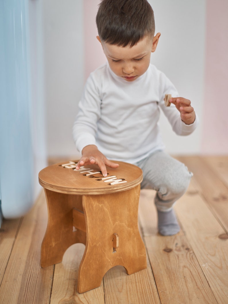 Name Puzzle Stool Kids Step Stool Wooden Nursery Decor Etsy