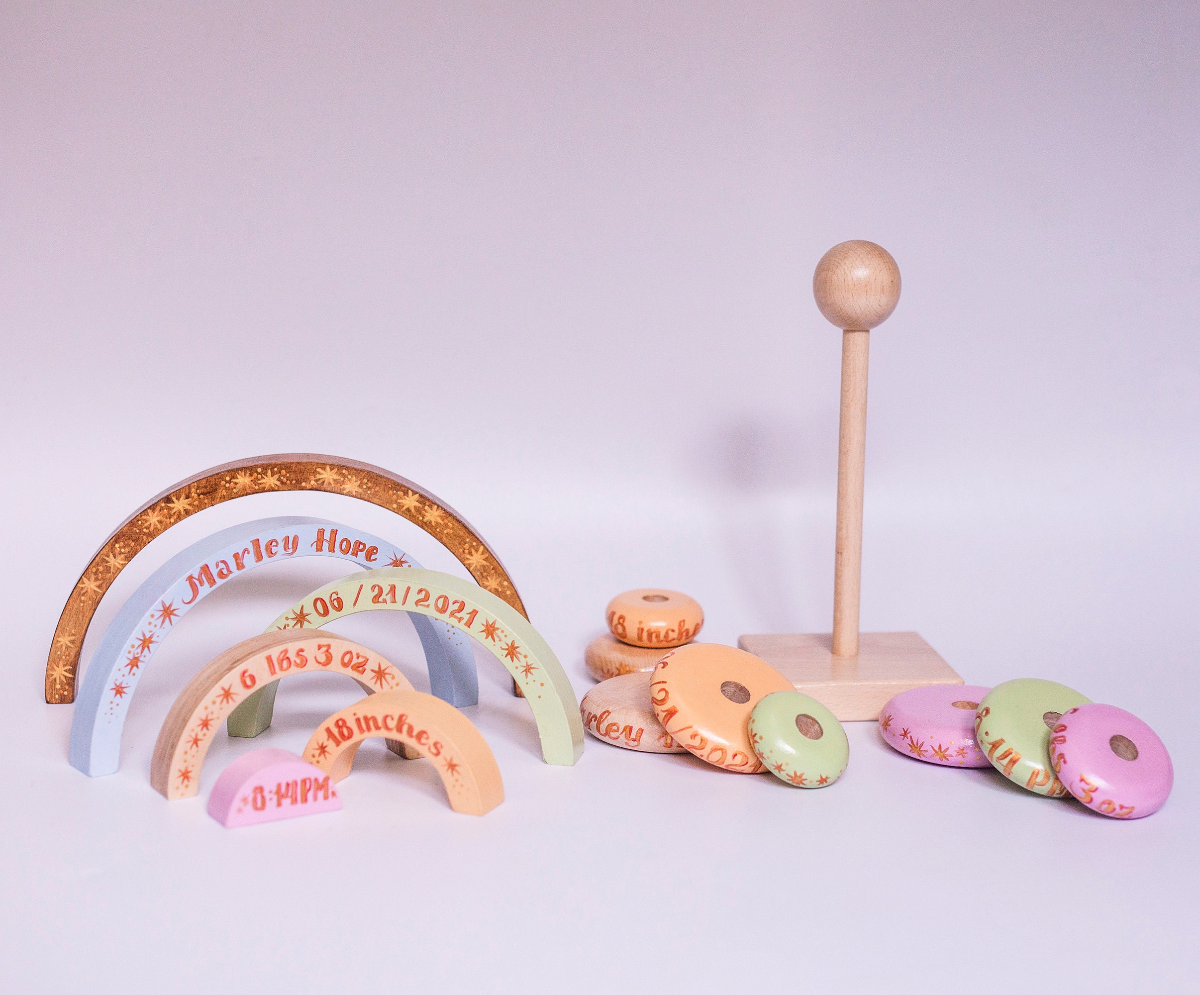 Personalized Wooden Rainbow Stacker, Montessori Toy, New Baby Gift - Etsy