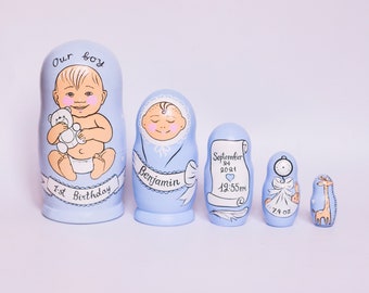 Jouet en bois pour poupée gigogne, Cadeau personnalisé pour bébé, Poupées Babushka peintes à la main pour garçon, Jouets en bois pour nouveau-né, Jouets pour bébé, Jouets pour enfants et tout-petits