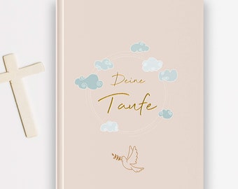 LEAF & GOLD® Taufbuch "Deine Taufe" I Edles Geschenk zur Taufe für Mädchen und Jungen I  Erinnerungsbuch zum Ausfüllen mit Goldfolienprägung