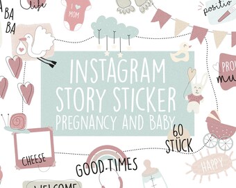 CUPCAKES & KISSES® 60 Instagram Story Stickers for Pregnancy and Baby - Bonus Wallpaper