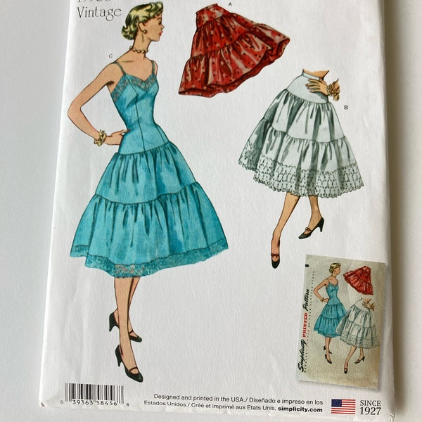 Sewing Pattern Simplicity S8456, 1950s sewing pattern reproduction, women’s slip, sewing pattern, petticoat, underwear