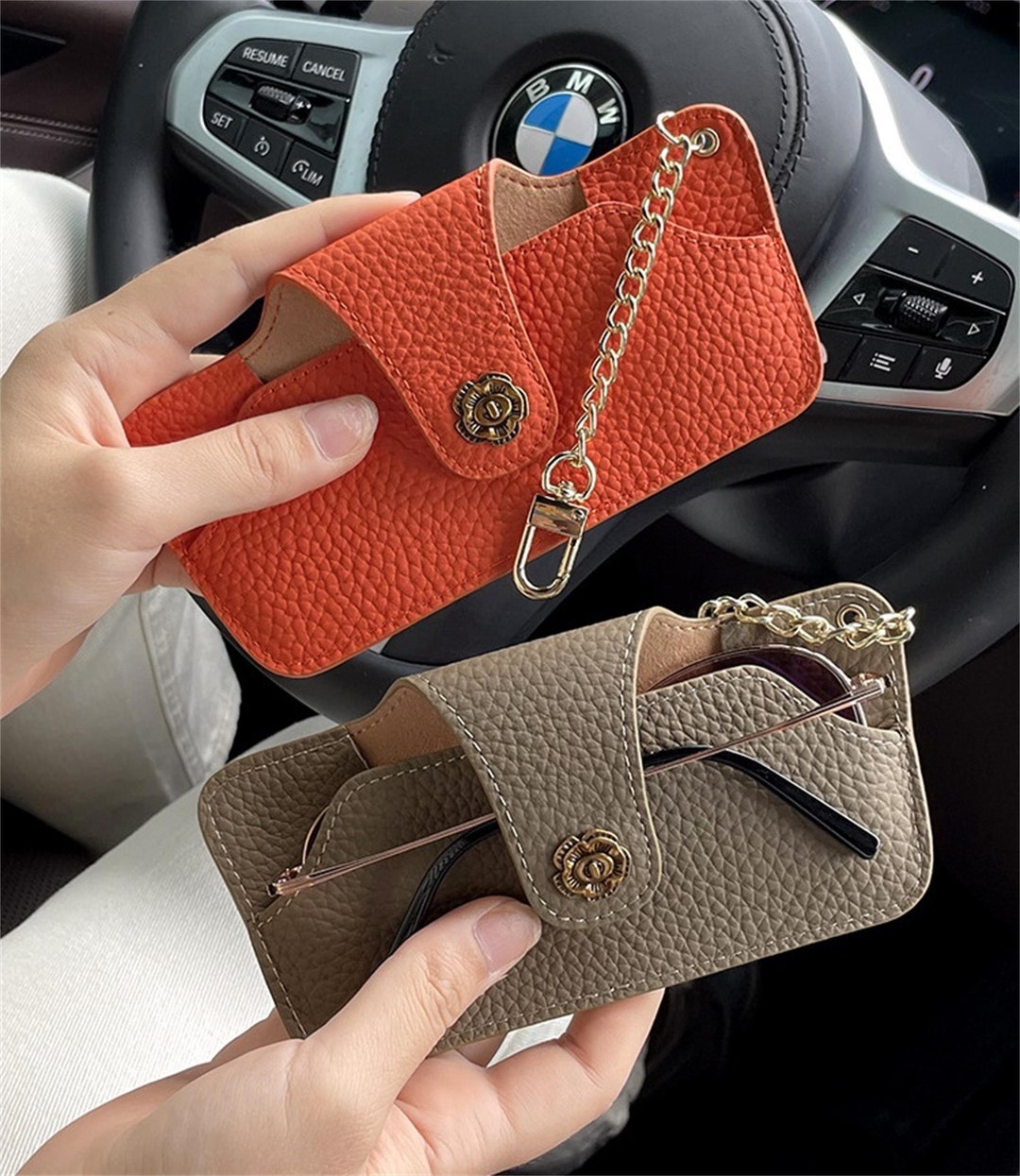 Genuine Leather Glasses Case, Portable Sunglasses Pouch Slim Soft