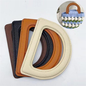 2PCS PU Leather D Shape Purse Handles, Replacement Handbag Purse Handle for DIY Crocheted Purse bag Making,4 Color