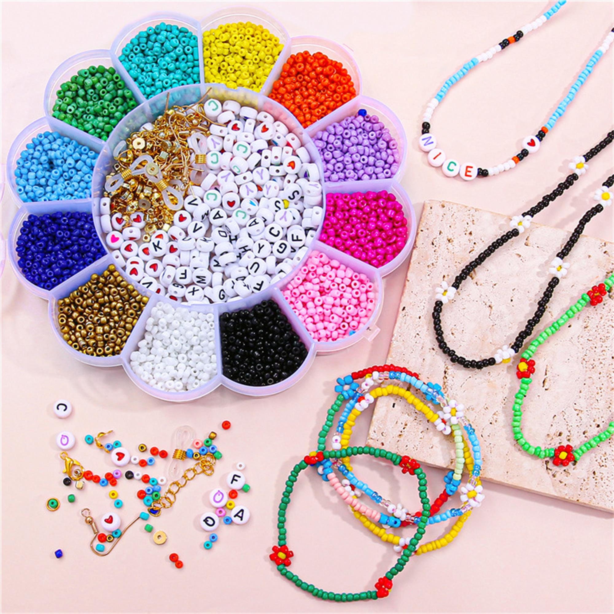 6500Pcs 8/0 3mm Seed Beads for Jewelry Making, Bulk Pony Opaque Bead  Colorful Neon Beads Set for DIY Bracelet Earring Necklace Craft with  Crystal