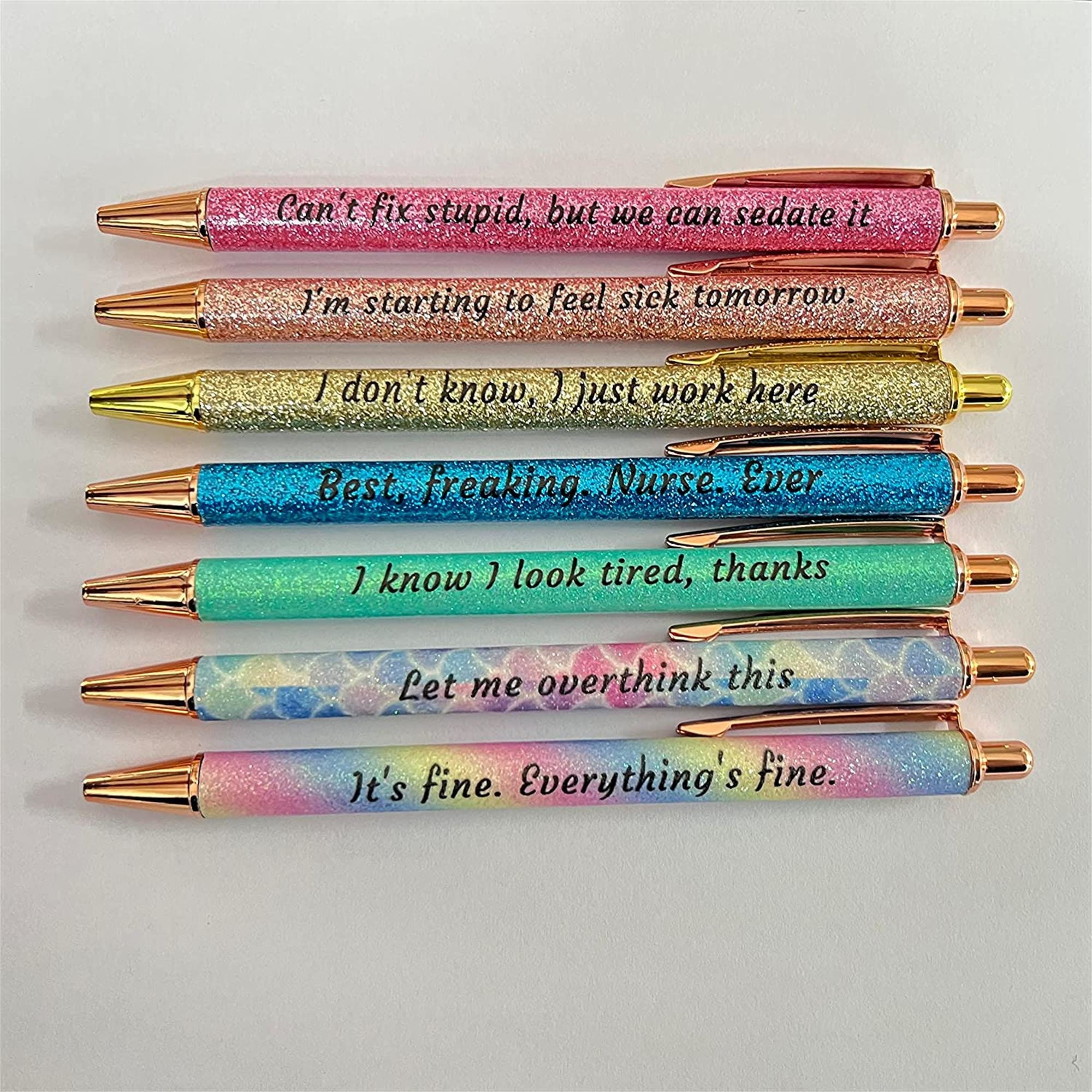 7 Pcs Glitter Funny Pens Word Daily Pen Set Funny Seven Days of The Week  Pens Negative Passive Writing Funny Work Pens for Each Day of The Week  Funny