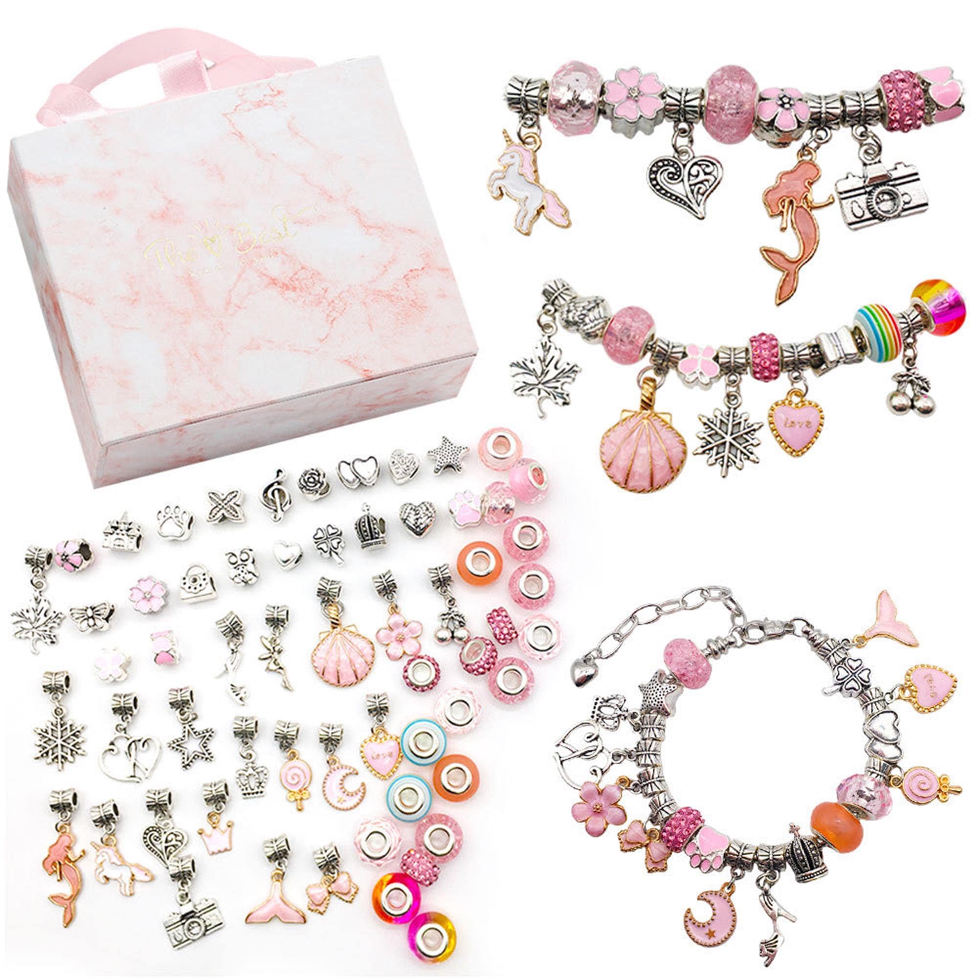 Bracelet Making Kit for Girls, Charm Bracelets Kit With Beads, Jewelry  Charms, Unicorn Mermaid DIY Crafts Gifts Set With Gift Box 