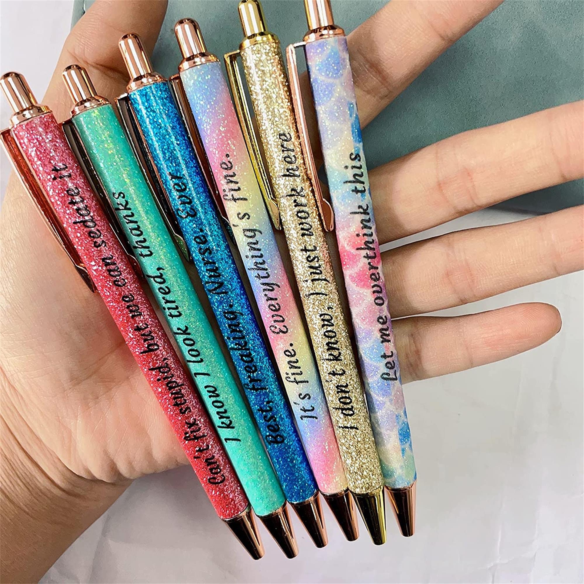 HLPHA 7pcs Funny Pens for Adults, Seven Days of The Week Pen Describing Mentality,Glitter Ballpoint Pens,Black Ink Medium Point 1.0 mm Gift Pens