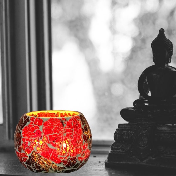 Beaux porte-lampes à thé en verre mosaïque détaillés et faits à la main