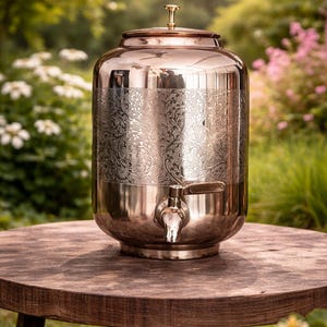 Embossed Copper Water Pot: Traditional Indian Drinkware, Eco-Friendly Hydration Vessel