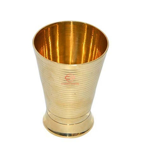 Pure Brass Golden Lined Glass,glasses,unique Glass Set,lassi Serving Glass,brass  Handicraft Designer Glass Tumbler for Drinking & Gifting 