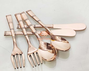 Pure Copper Cutlery Set  Luxurious Dessert Spoon, Dessert Fork Flatware for Luxury Dining Gift Set Serving Utensils