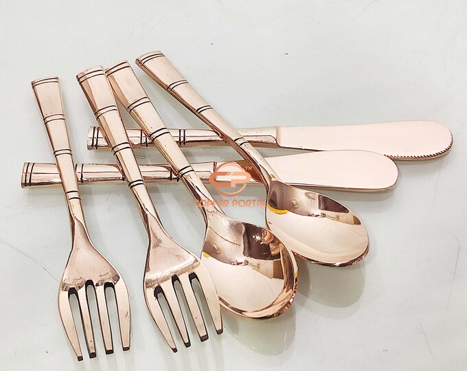 20piece Flatware Set Reflective Rose Gold Copper Stainless Steel