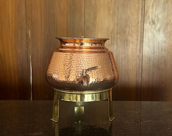 New Arrival Handcrafted Hammered Copper Water Dispenser with Lid & Metal Tap, Designer Water Storage Vessel, Traditional Indian Copperware