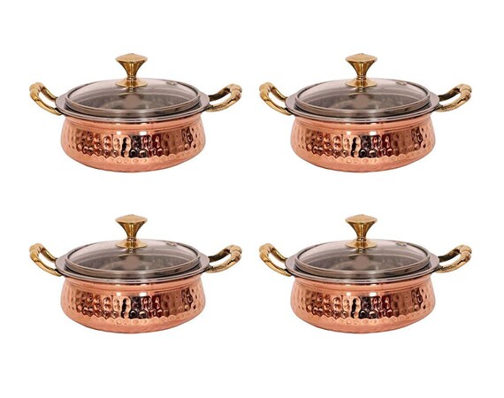 Copper Stainless Steel Serveware Bowls Set Tureen Copper Stainless Steel  Serving Dishes Cereal, Soup, Cooked Food Party Serveware, Set of 4 