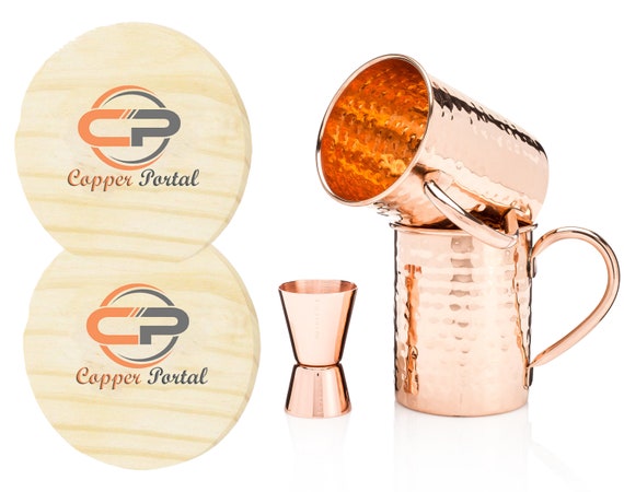 will's Moscow Mule Copper Mugs - Set of 4-100% Pure Solid Copper Mugs - 16  oz Premium Gift Set with 4 Cocktail Copper Straws, Shot Glass and Recipe