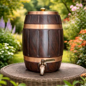 Barrel Wooden Style Copper Water Pot: Traditional Indian Drinkware, Eco-Friendly Hydration Vessel 5 Liter