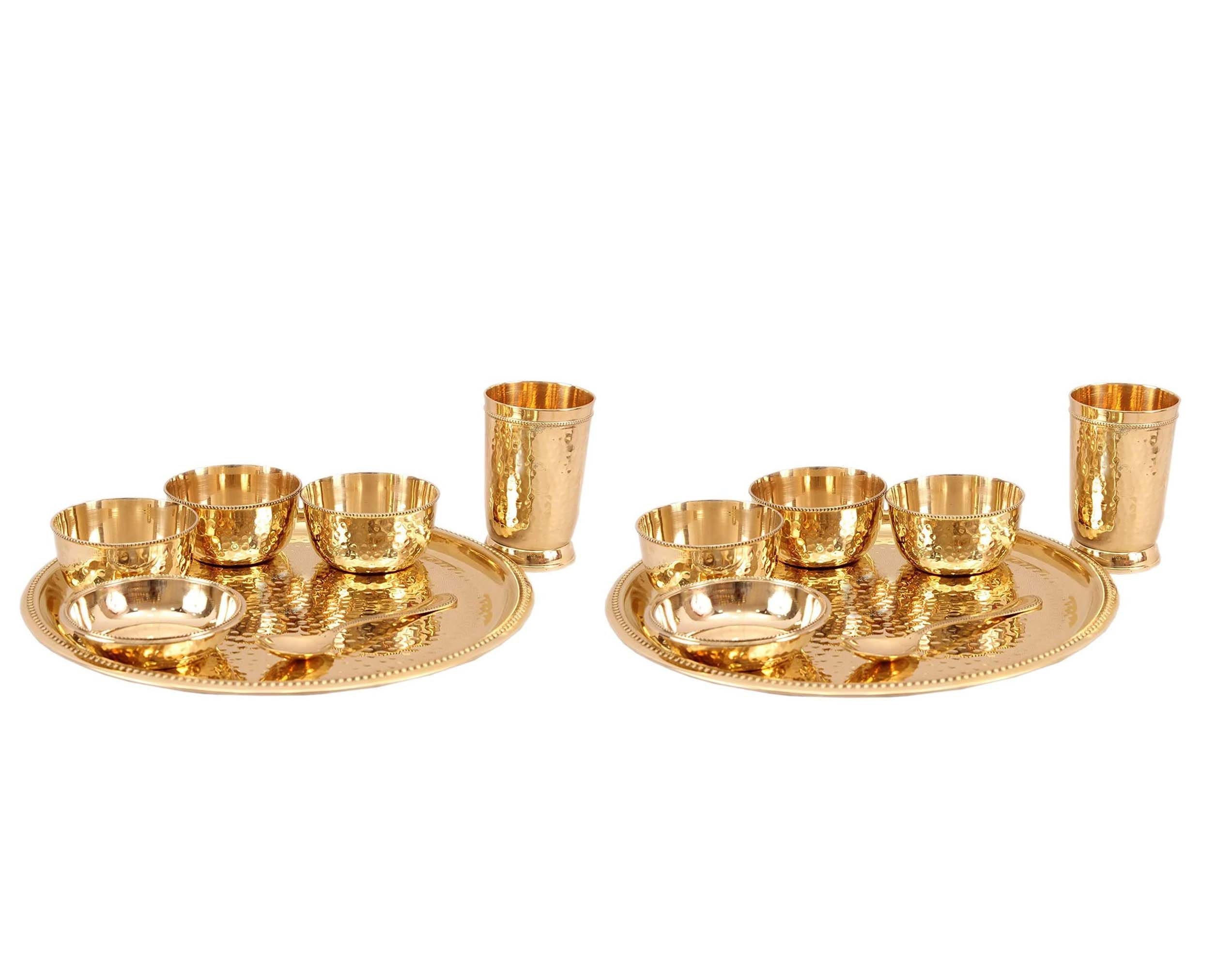 Brass 7 Pieces Engraved Designer Dinner Thali Set Dinnerware
