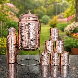 Handcrafted Hammered Copper Water Dispenser with Metal Tap