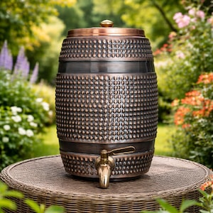 Pure Copper Barrel Water Pot: Dotted Hammered Antic Finish 5 Liter Hydration Vessel