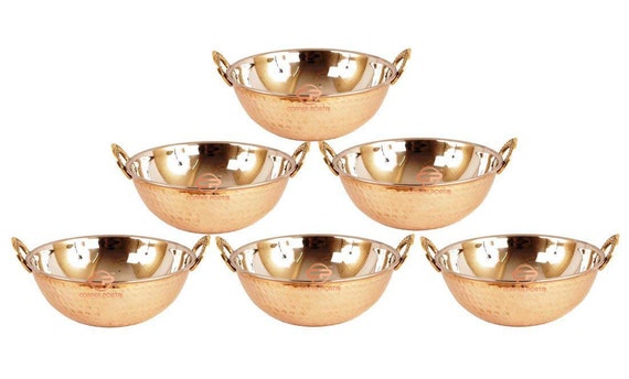 Handmade Stainless Steel Copper Dish Serving Indian Food Daal